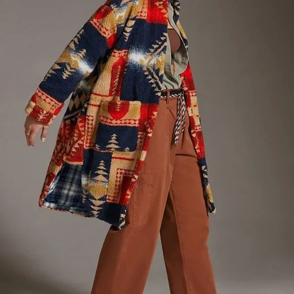 Anthropologie X Pilcro Leopard Sherpa Duster Jacket - Picture 6 of 11